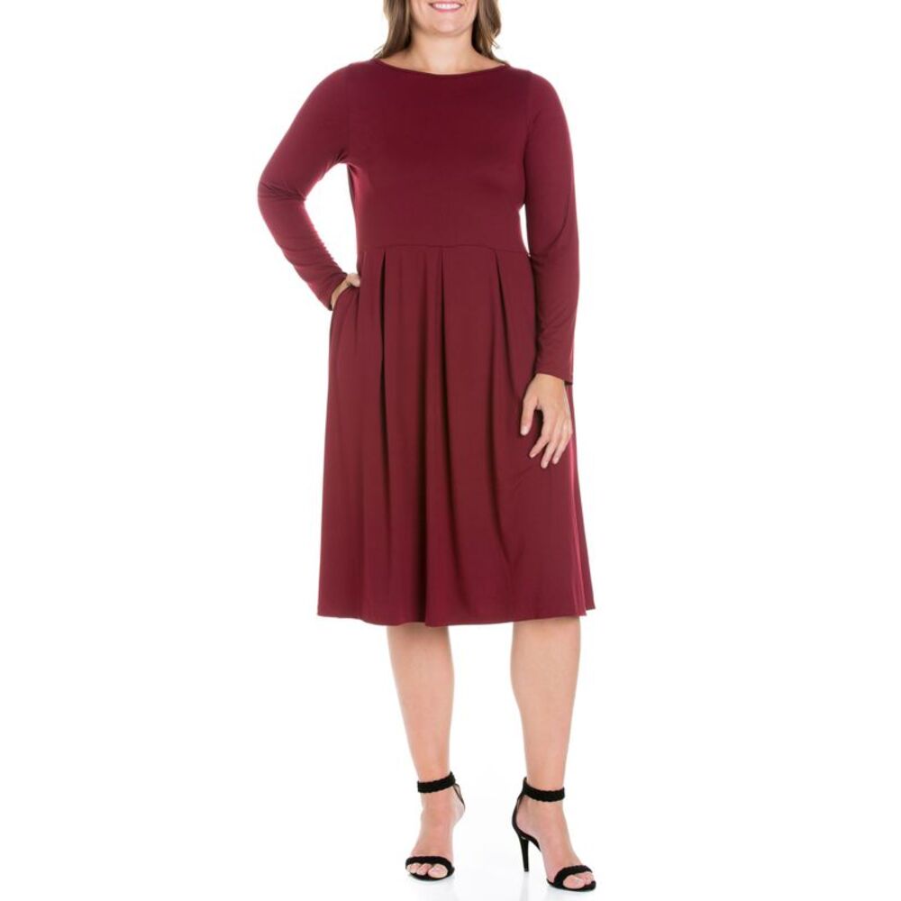 24seven Comfort Apparel Women's Plus Size Fit and Flare Midi Dress